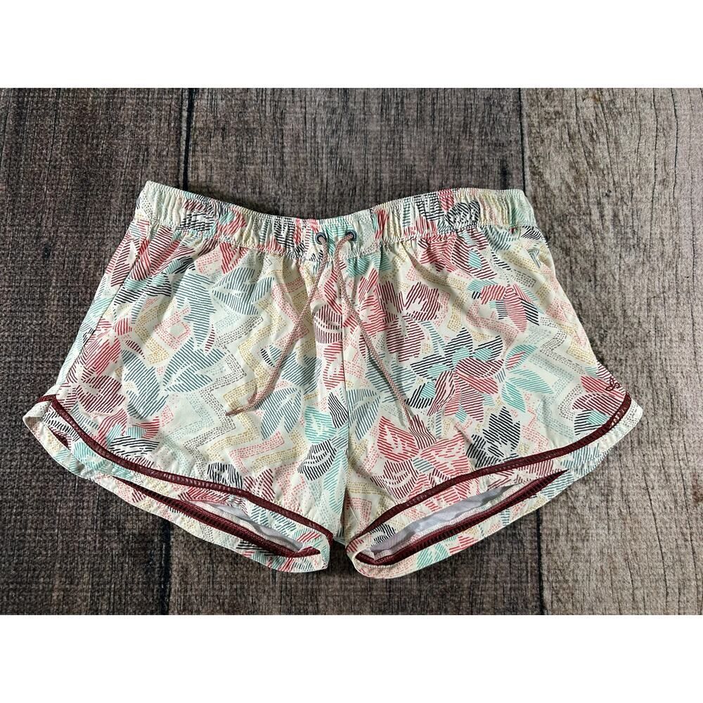 Prana Womens Size Large Floral Multicolor Drawstring Eyelet Lace Trim Shorts
